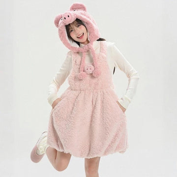 Sweet Girly Pink Piglet Overall Dress