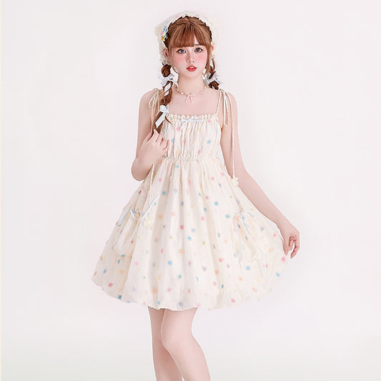 Sweet Girly Polka Dot Floral Print Dresses