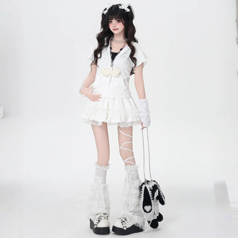 Sweet Girly Pure White Rabbit Ear Hooded Coat
