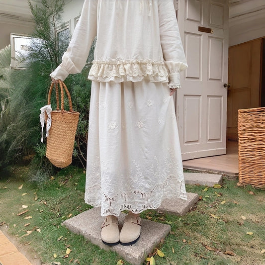 Sweet Girly Style Apricot Hollow-Out A-Line Skirt