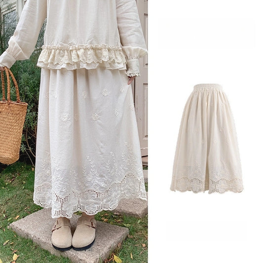 Sweet Girly Style Apricot Hollow-Out A-Line Skirt