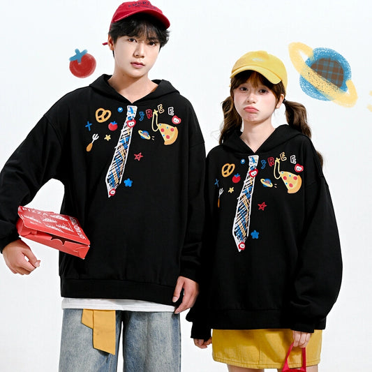 Sweet Girly Style Black Hooded Sweatshirt
