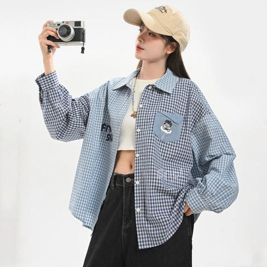 Sweet Girly Style Blue Plaid Blouse