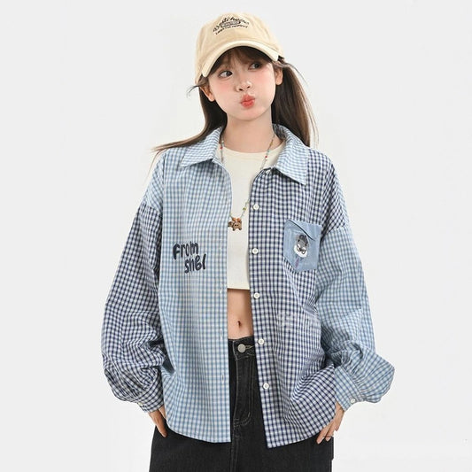 Sweet Girly Style Blue Plaid Blouse