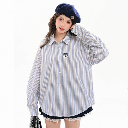 Sweet Girly Style Blue Striped Blouse