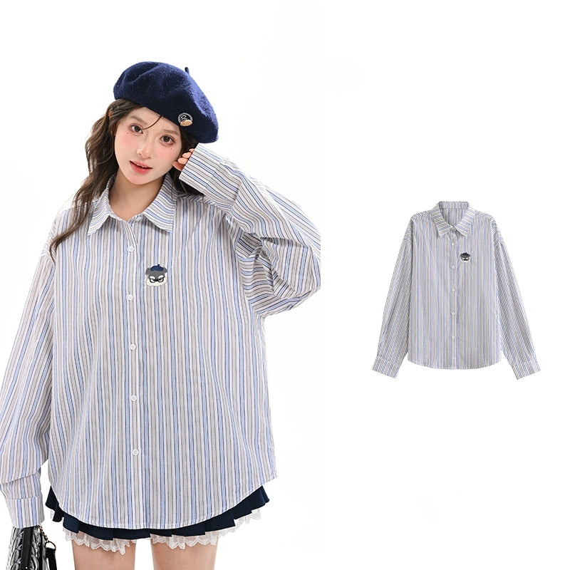 Sweet Girly Style Blue Striped Blouse