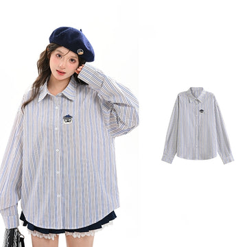 Sweet Girly Style Blue Striped Blouse