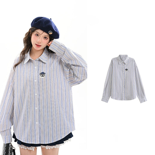 Sweet Girly Style Blue Striped Blouse