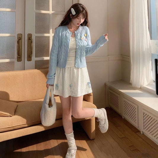Sweet Girly Style Bow Knit Skirt