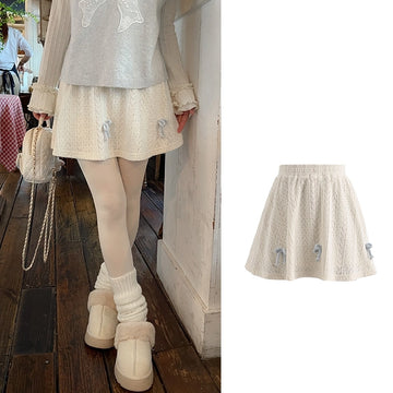 Sweet Girly Style Bow Knit Skirt