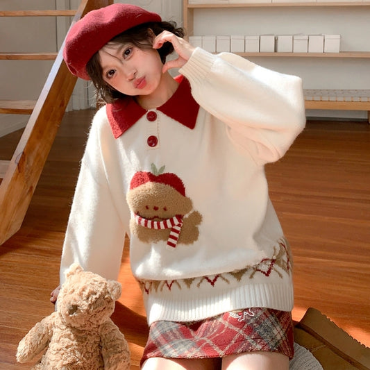 Sweet Girly Style Cartoon Puppy Embroidered Sweater