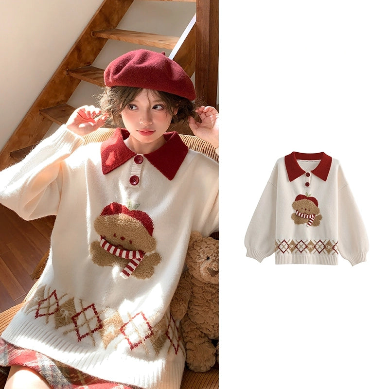 Sweet Girly Style Cartoon Puppy Embroidered Sweater