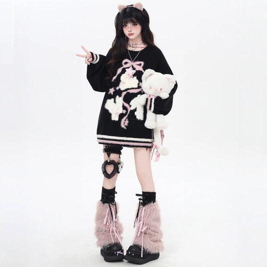 Sweet Girly-Style Cartoon Rabbit Embroidered Sweater