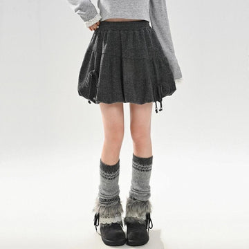 Sweet Girly Style Gray Knitted A-line Skirt