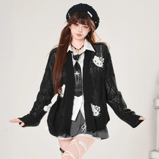Sweet Girly Style Hello Kitty Embroidered Sweater