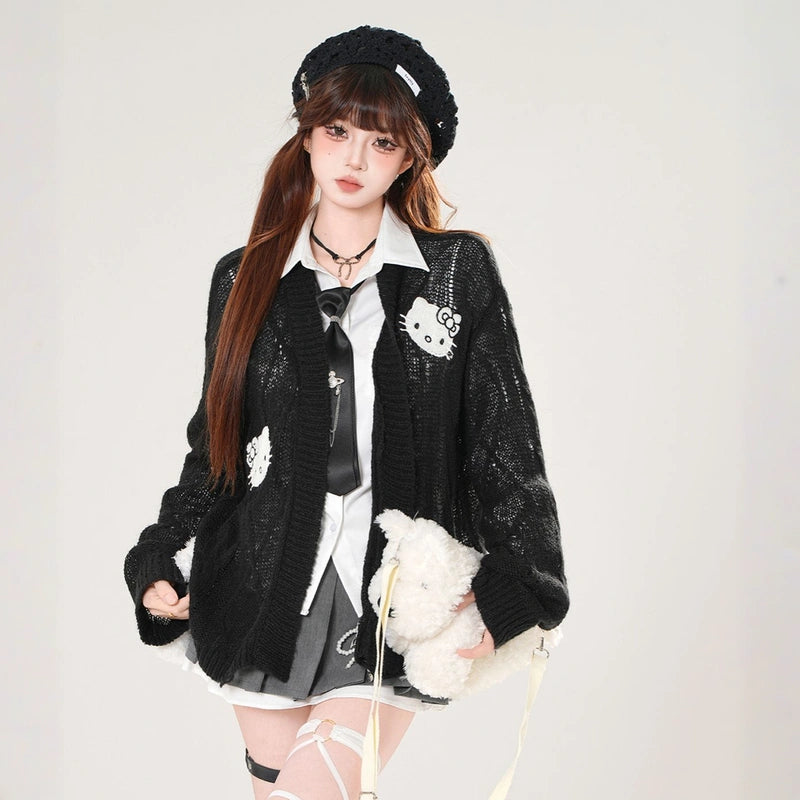 Sweet Girly Style Hello Kitty Embroidered Sweater