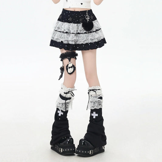 Sweet Girly Style Lace Star Embellished Skirt
