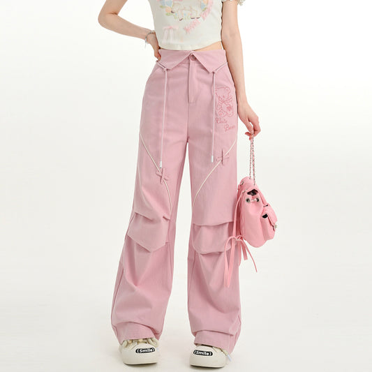Sweet Girly Style Pink High Waist Overalls