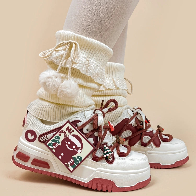 Sweet Girly Style Red Gingerbread Man Decorated Sneakers