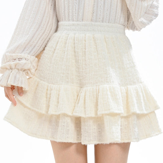 Sweet Girly White High-Waisted Knit Skirt