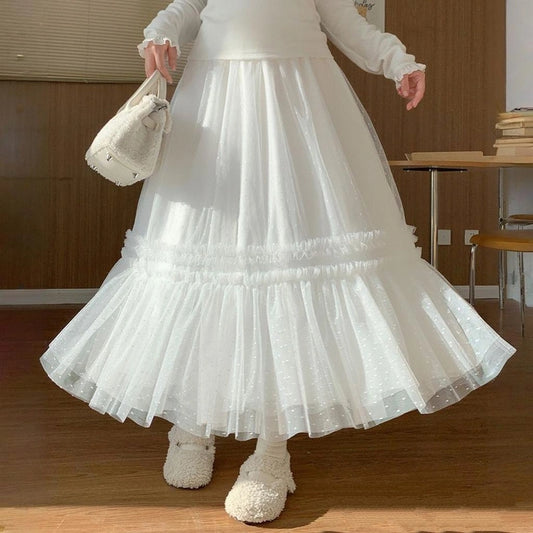 Sweet Girly White Lace A-line Skirt