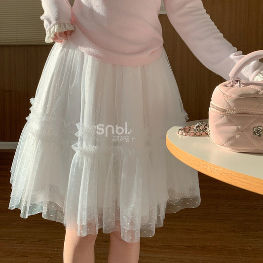 Sweet Girly White Lace A-line Skirt