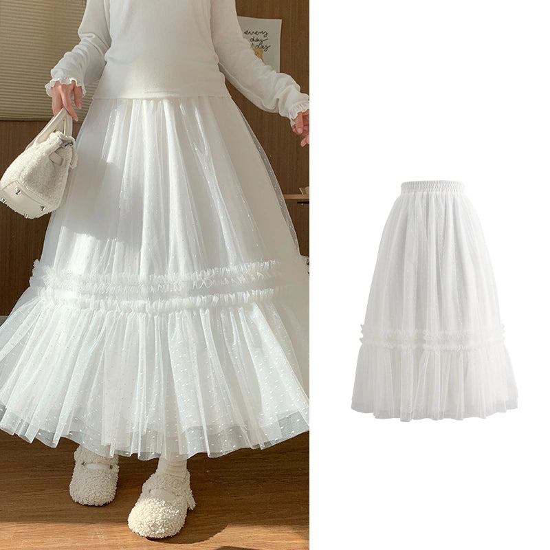 Sweet Girly White Lace A-line Skirt