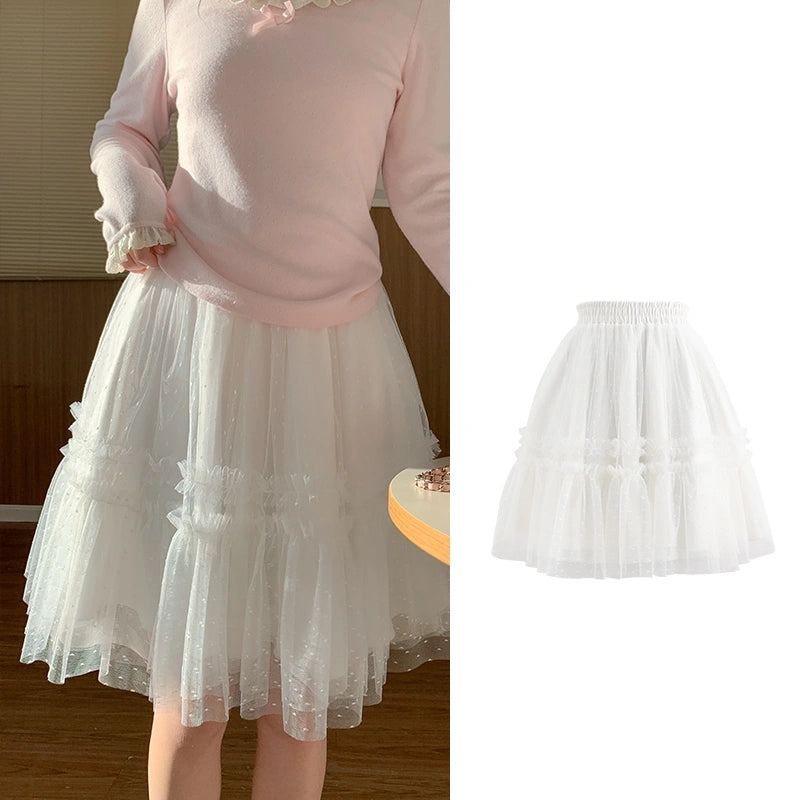 Sweet Girly White Lace A-line Skirt
