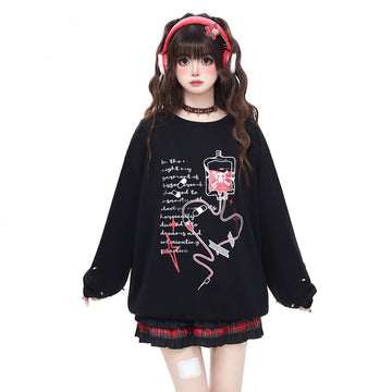 Sweet Gothic Style Round Neck Long Sleeve Sweatshirt