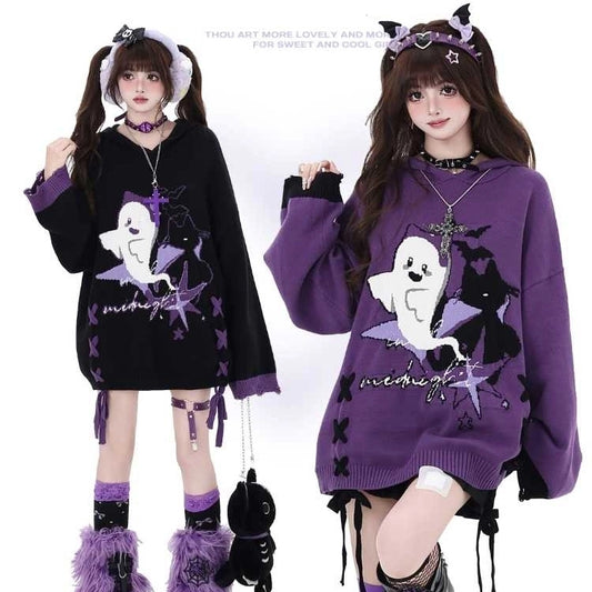 Sweet Halloween Style Ghost Embroidered Loose Sweater