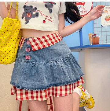 Sweet High-Waisted Blue Denim Skirt
