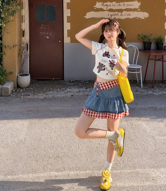 Sweet High-Waisted Blue Denim Skirt