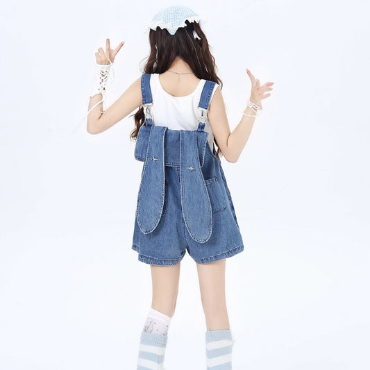 Sweet Hong Kong Girl Style Blue Denim Overalls