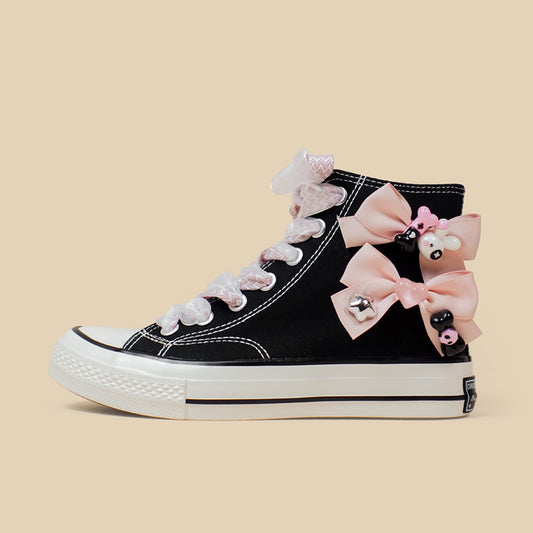 Sweet Japanese Black High-Top Canvas Shoes