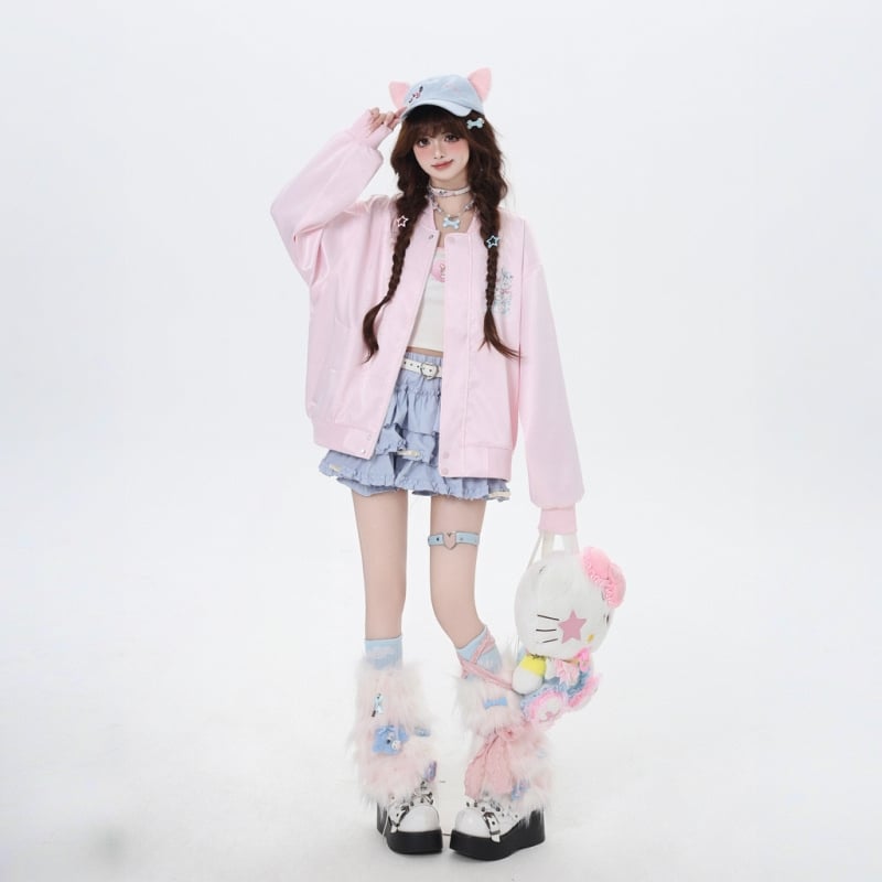 Sweet Japanese Dopamine Style Cartoon Cat print Coat