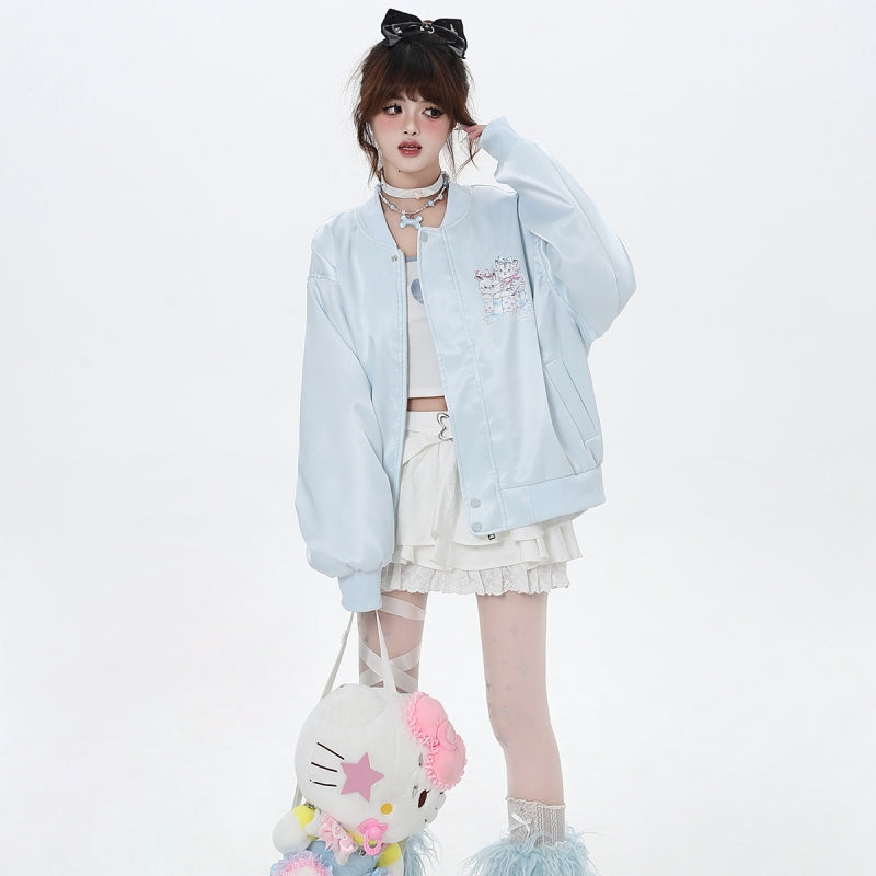 Sweet Japanese Dopamine Style Cartoon Cat print Coat