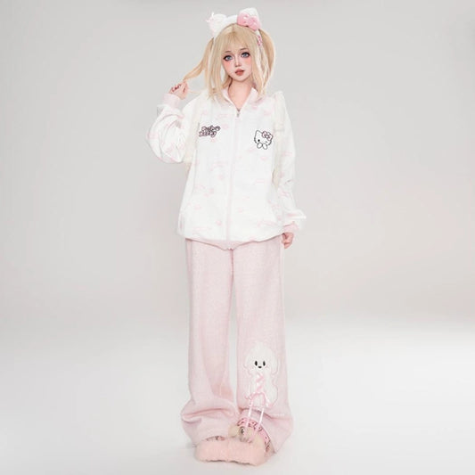 Sweet Japanese Style Hello Kitty Printed Hooded Sweatshirt