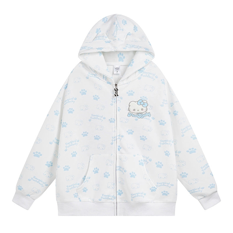 Sweet Japanese Style Hello Kitty Printed Hooded Sweatshirt