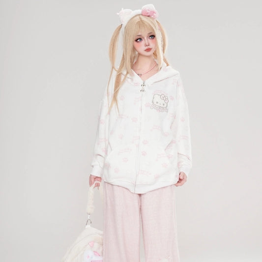 Sweet Japanese Style Hello Kitty Printed Hooded Sweatshirt