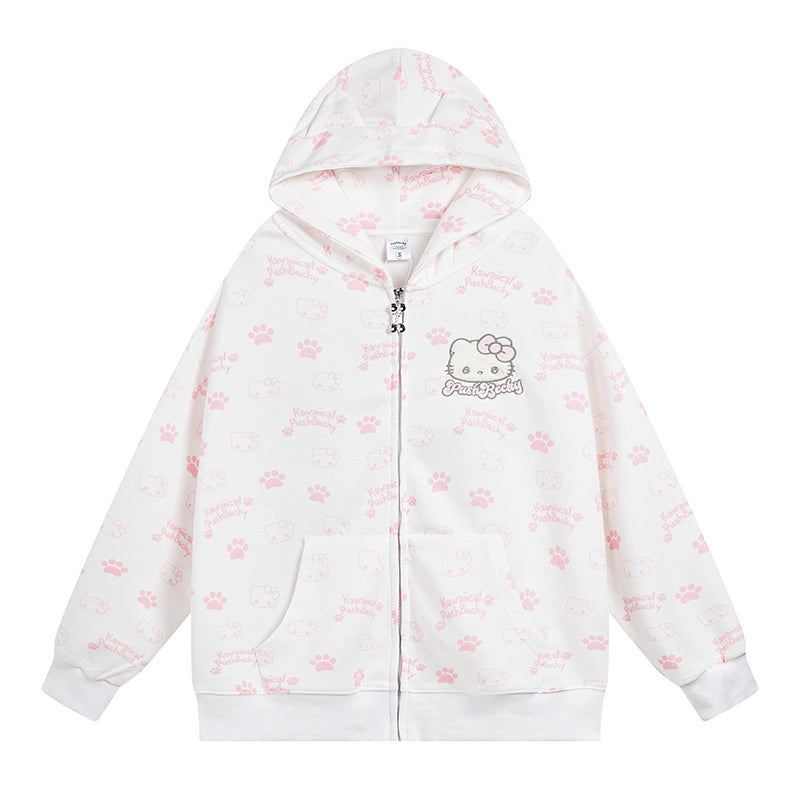 Sweet Japanese Style Hello Kitty Printed Hooded Sweatshirt