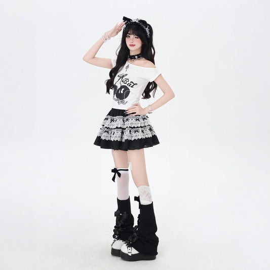 Sweet Japanese Style Lace Bow Cake Skirt