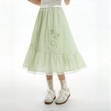 Sweet Mori Girl Style Green Lace Midi Skirt
