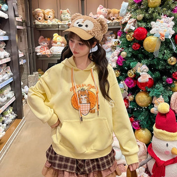 Sweet Orange Cat Embroidered Hooded Sweatshirt