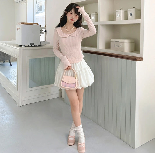 Sweet Pink Slim-Fit Lace Long-Sleeved T-Shirt