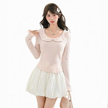 Sweet Pink Slim-Fit Lace Long-Sleeved T-Shirt