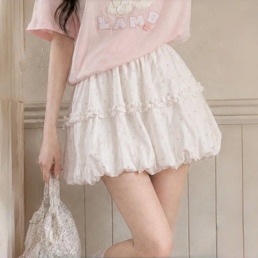 Sweet Polka Dot Ruffle Bubble Mini Skirt