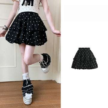 Sweet Polka Dot Ruffle Bubble Mini Skirt