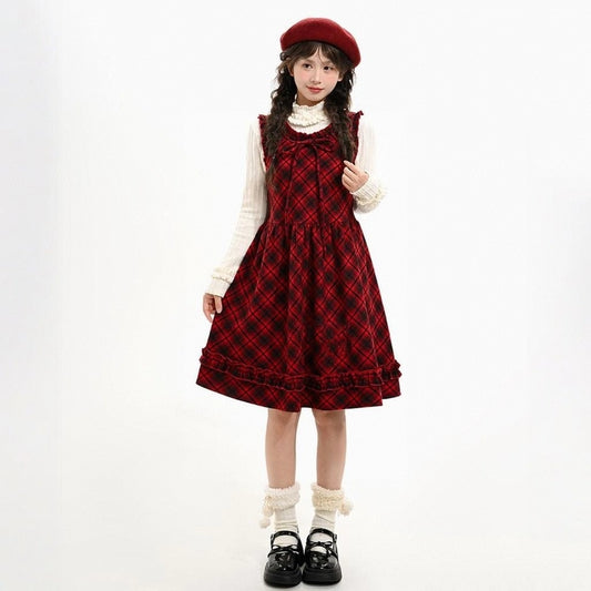 Sweet Preppy Red Plaid Loose Dress