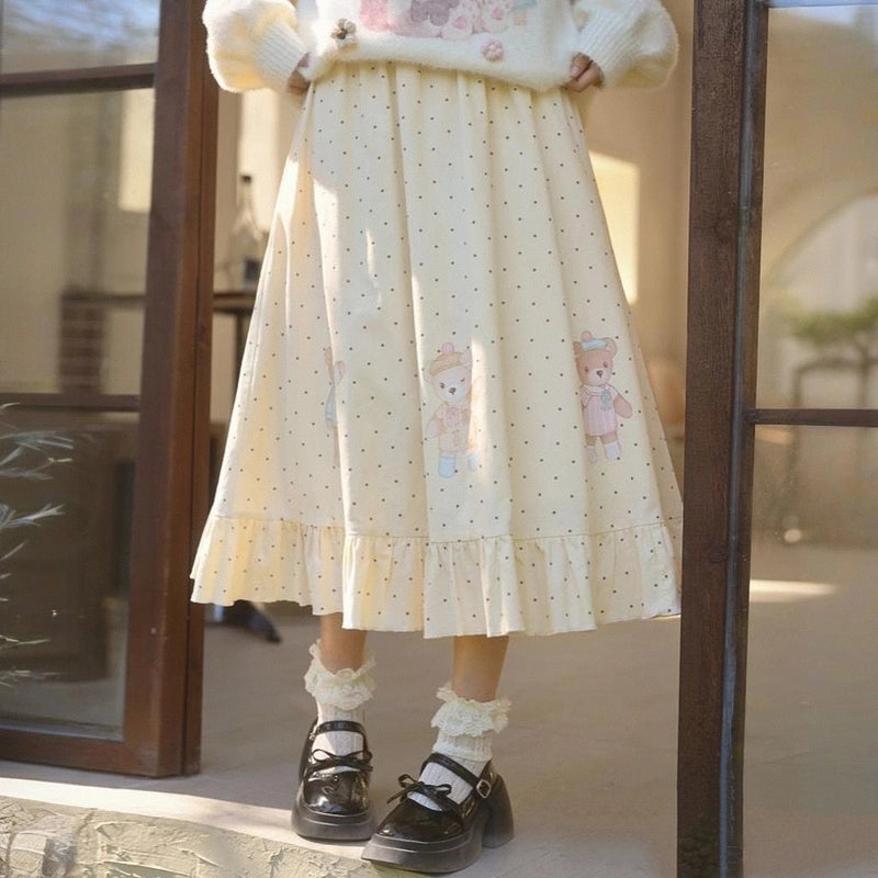 Sweet Preppy Style Bear Printed Skirt
