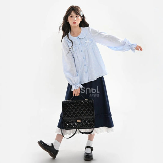 Sweet Preppy Style Dark Blue High-Waisted Skirt